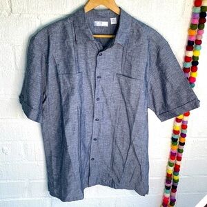 Cafe Luna Linen Blue Button Down Shirt sz M